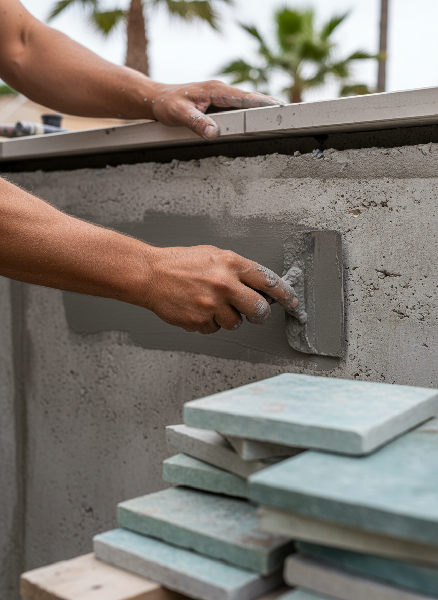 Entreprise rénovation piscine à Six Fours proche Toulon avec carrelage bali et imperméabilisation enduit étanche hydrofuge